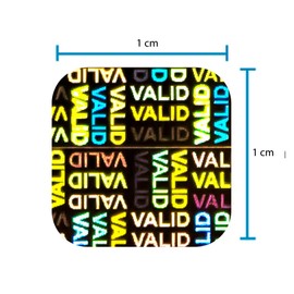 HOLOMEX 1 Paquete con 1000 hologramas de Seguridad diseño Valid Metalizado, Medida 1.0 cm x 1.0 cm Cuadrado (1000)