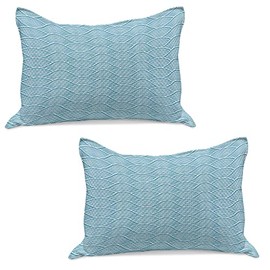 Ambesonne Blue Quilted Pillowcover Set of 2, Ocean Inspired Waves Pattern with Japanese Influences Nautical Maritime Aquatic, Standard Queen Size Pillow Sham for Bedroom, 30" x 20", Sky Blue White