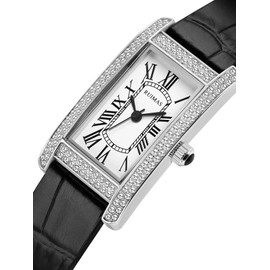 RUIMAS Women Watches Leather Band Fashion Japanese Quartz Waterproof Watches Roman Numerals Women Diamond Watches, black silver, Classic