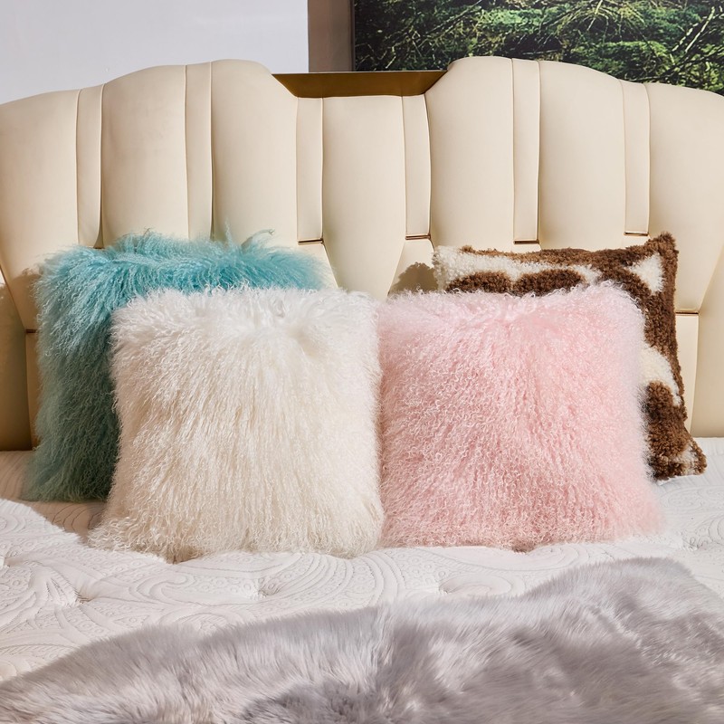 Genuine Sheepskin Throw Pillow with PP Cotton Inside, Luxury Fluffy