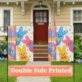 Oeyliz Easter Garden Flag 12x18 Inch Welcome Bunny Easter Double Sided Outside Garden Flag Holiday Bunny Yard Porch Flag Decor Outdoor Flag