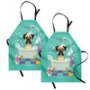 Lunarable Cartoon Apron Pack of 2, Pug Dog in Bathtub