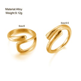 Retro Exaggerated Geometric Ring Set for Teen Girl 14k Gold Bohemian Statement Open Chunky Stackable Ring Hip Hop Punk Twist Spiral Thumb Jewelry (Gold)
