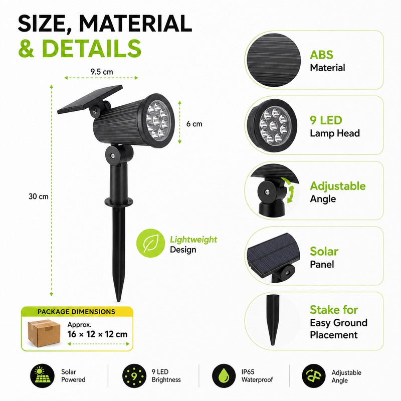 Solar Spot Light for Outdoor Decoration – 9-LED Adjustable Brightness