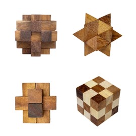 Wooden brain-teaser puzzle set of four
