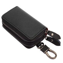 AYOBEI Key Case, Men's, Women's, Smart Key Case, 2 Keys Storage Simultaneously, Key Case, Double Pockets, Leather, Multi-functional, Convenient, Black