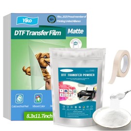 Yiko DTF Transfer Film Paper Set, 35 Sheets A4 Premium DTF Transfer Film Set - 300 g/16.6 oz White Digital DTF Powder for Direct-to-Film Printing on T-Shirts