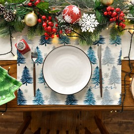 Artoid Mode Blue Merry Christmas Placemats Set of 4, 12x18 Inch Seasonal Winter Table Mats for Party Kitchen Dining Decoration