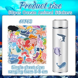 Cosmeria Pack of 60 Underwater Animal Stickers Waterproof Marine Life Stickers for Children Aquarium Decoration for Bottles Mobile Phones Computer Laptops