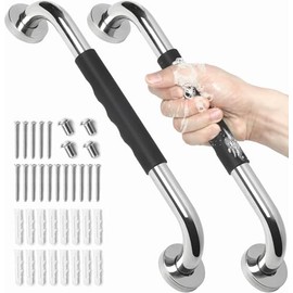 JUHANI Juego de baño de silicona antideslizante de 2 piezas, barra de seguridad de acero inoxidable, adecuado para ancianos, mujeres embarazadas, etc.(Plateado, 30cm)