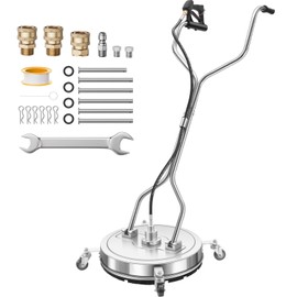 20" Pressure Washer Surface Cleaner, Stainless Steel Dual Handle Power Pressure Washer Attachment for Driveway Concrete Patio Cleaning, 4 Replacement Nozzles