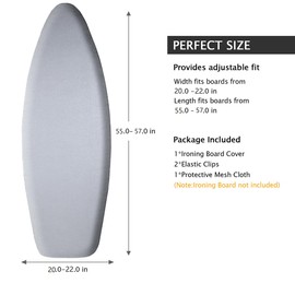 SheeChung Ironing Board Cover and Pad 22“x57”,Thick Iron Board Cover with Padding,Heat Reflective and Scorch Resistant,Wide Ironing Board Cover with Adjustable Fasteners and Velcro,Silver Grey