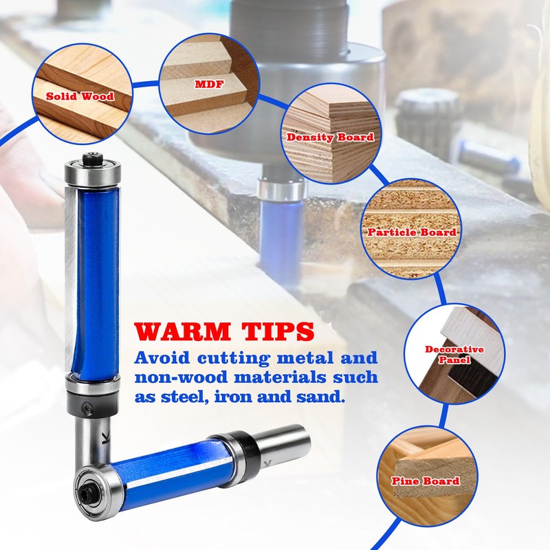 NICAVKIT Top and Bottom Bearing Flush Trim Router Bit 1/2
