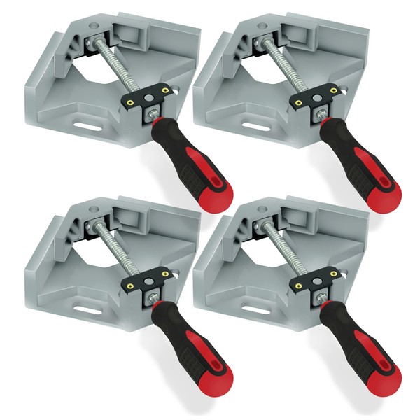 Prrutyics 4pcs Corner Clamp, Right Angle Clamp 90 Degree Corner Clamps for Woodworking with Adjustable Swing Jaw, Single Handle Aluminum Alloy Corner Clamp Tools- Silver Gray