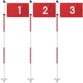 Palo de bandera de golf, banderas de agujero de golf de 6 pies para poner verde, bandera de pasador de golf de doble cara para patio con poste de 5 secciones y recuperador de bolas, paquete de 3