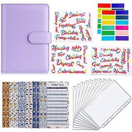 Budget Binder 28 Pcs A6 PU Leather Notebook Binder Planner Set, Personal Budget Planner Organizer 10 Cash Budget Envelopes Zipper Pockets 12 Budget Bill Planner Sheet 3 Budget Item & 2 Label Stickers