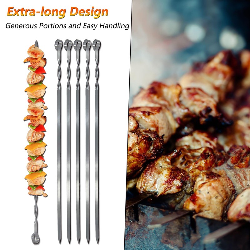 Hakka Stainless Steel Barbecue Skewers, 23" Heavy Duty Metal Skewers