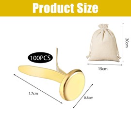 Hinapan Pack of 100 Metal Paper Fasteners Clips, and a Storage Bag, Pattern Clips, Metal Round Head Clips, Paper Fasteners for Crafts, Scrapbooking, Photo Walls, Decoration (Gold)