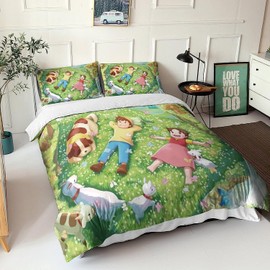 Zbeiba Bed Linen 135 x 200 cm, Cute Girl Headi Bed Linen Sets on Microfibre, 2 Pillowcases, Soft Comfortable Anime Duvet Cover with Zip for Children (A1, 135 x 200 cm + 2 x 80 x 80 cm)