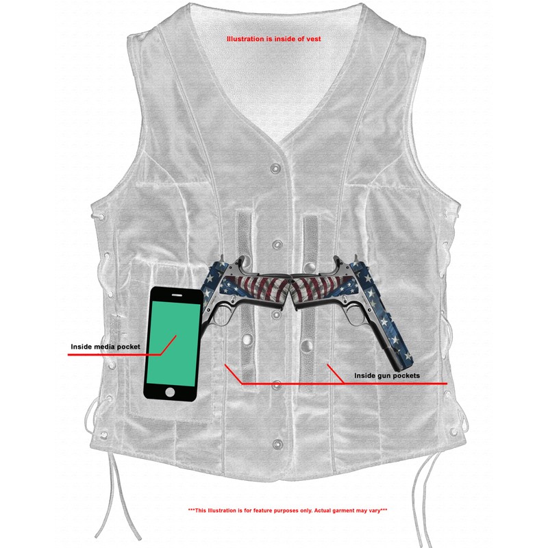 Women's Motorcycle Leather Vest With Longer Cut and Dual Gun