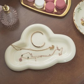 Lynagert Cloud Trinket Dish, Chubby Jewelry Tray, Ceramic Jewelry Ring Trinket Dish for Rings Earrings Necklace Organizer, Mother's Day Thanksgiving Christmas Birthday Bridesmaid Gifts (Crème)