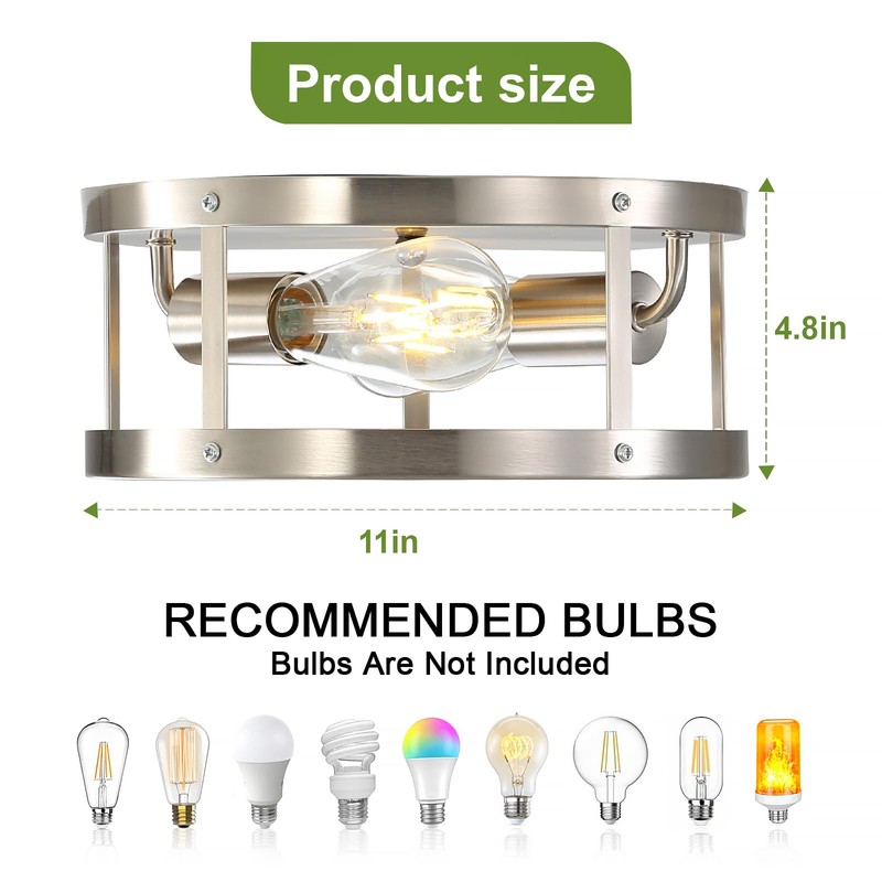 DOXVIEZE 2-Pack Close to Ceiling Lights, Modern Brushed Nickle Semi