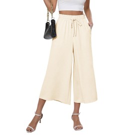 CZYINXIAN Flowy Pants for Women Dressy Loose Wide Leg Pants Women Casual (Ivory White, X-Large)