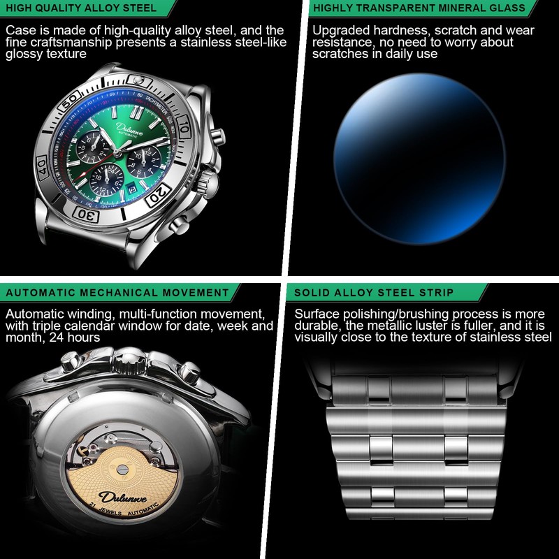 Men's Watch Automatic Winding Mechanical Movement Multi-Function Dial Design, Week