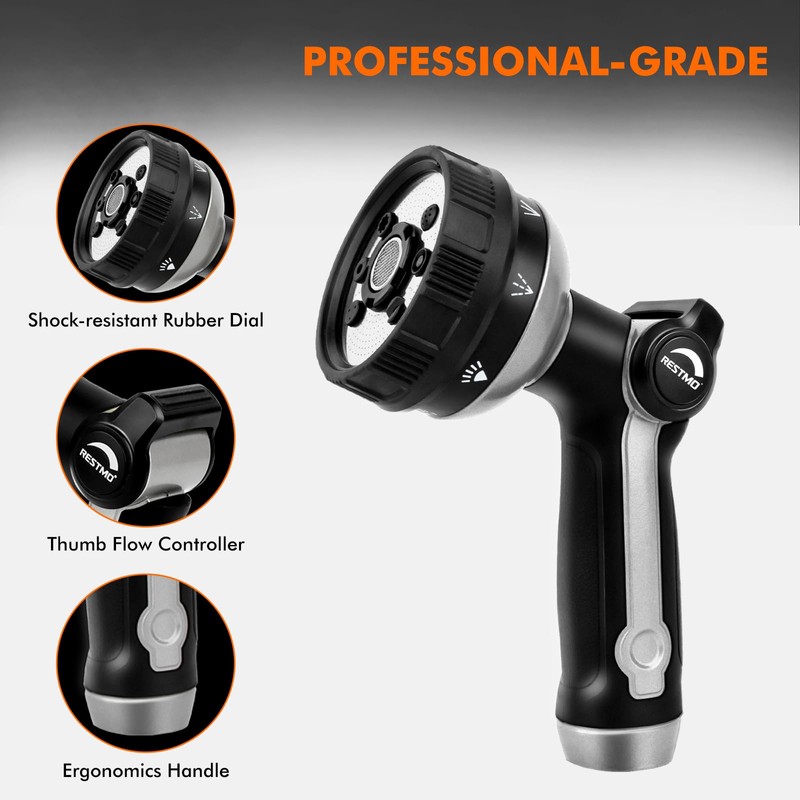 RESTMO Full Shower Hose Nozzle, Metal Spray Nozzle for Garden