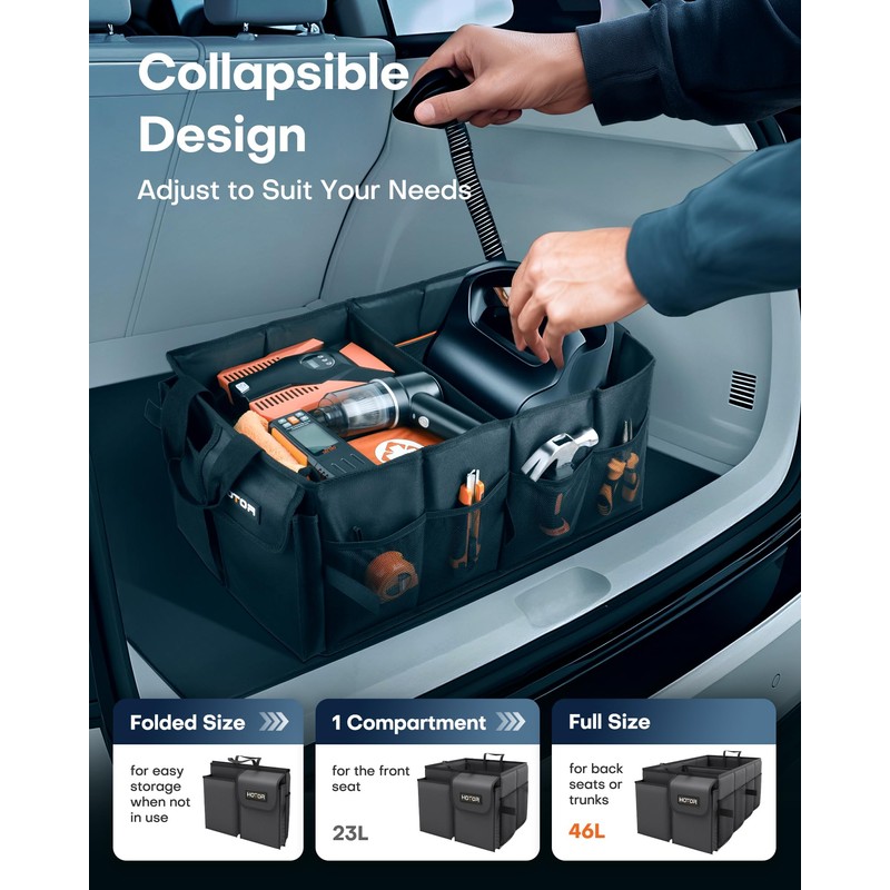 HOTOR Car Boot Oganiser - Large-Capacity Auto Trunk Organizer Collapsible