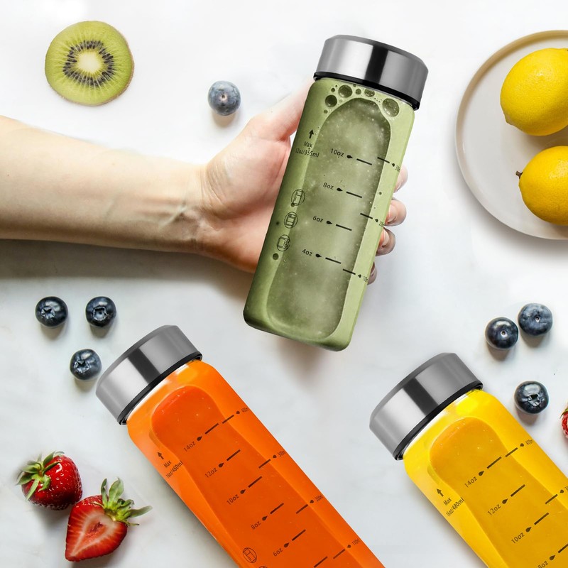 Olivego 12oz Juice Bottles - 4 Pack Wide Mouth Glass