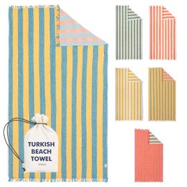 Cabana Striped Gauze Turkish Beach Towel - Large 36 x 69 | Quick Dry Beach Towel Blends Retro Style with Everyday Beach Comfort | Sand Free Design for a Clean, Carefree Day in The Sun (Mint)