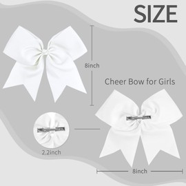 2PCS 8" Jumbo Cheer Bow Clip with Tails, Oaoleer Large Cheerleading Hair Bows for Girls Teen Softball Cheerleader Outfit Uniform (White)
