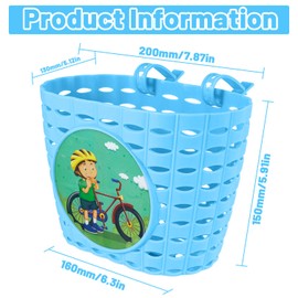 Children's Bicycle Basket, Waterproof and Robust Portable Bicycle Basket Made of Plastic, Bicycle Accessories, Children for School, Outdoor, Cycling (Light Blue)