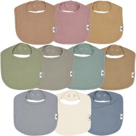 DiaperSquad's 10-Pack Baby Bibs for Drooling and Teething, Bibs for Boys, Baby Girl - Solid Cotton Baby Drool Bibs (Muted Traditional -100% Muslin)