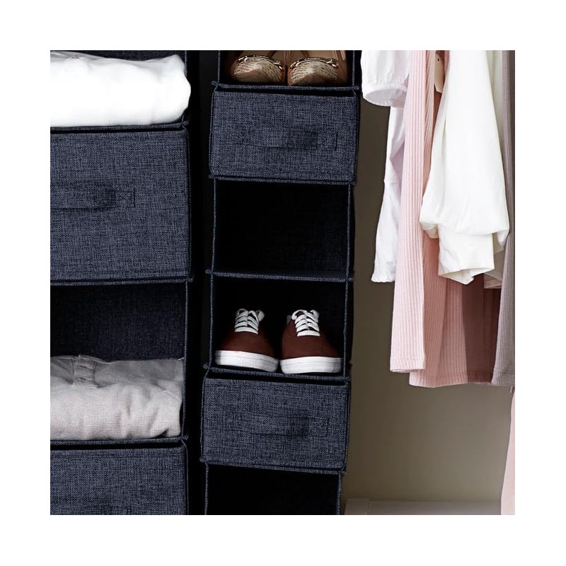 Collapsible Cotton Blend Rectangular Storage Drawer with Handle, Set of