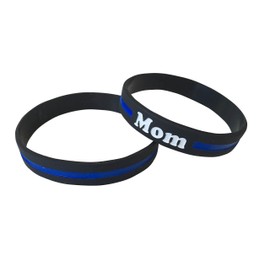 Mom (Mother) Thin Blue Line Silicone Wrist Band Bracelet Wristband - Support Police and Law Enforcement