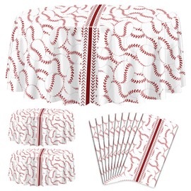 PTECDROTS 9Pcs Baseball Tablecloths, Disposable Baseball Party Decorations Table Covers, Round 84Inch Baseball Pattern Table Cloth for Boys Baseball Sports Event Birthday Party Supplies