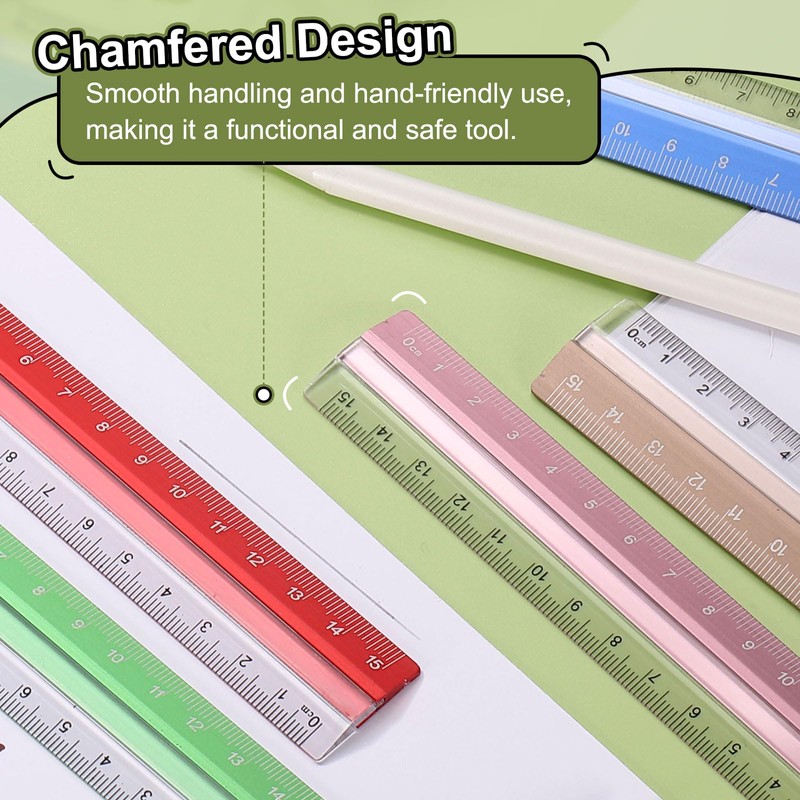 sourcing map Straight Ruler 15cm Metric Plastic Aluminum Alloy Protractor