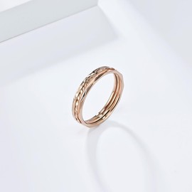 JESMING 1mm Single Ring 3-Piece Set – Stacked Titanium Steel Rings for Women – Minimalist & Elegant Combination (Rose gold, 9)