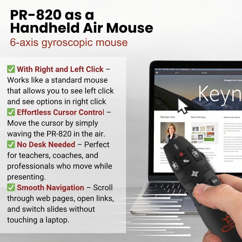 PR-820 Wireless Presentation Clicker with Laser Pointer, PowerPoint Clicker with