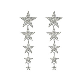 Star Tassel Earrings Long Dangle Drop Earrings Gold and Silver Star Dangle Earrings Glittering multi-layer pentagram Earrings Lucky Star Drop Earrings for Women (Silver)