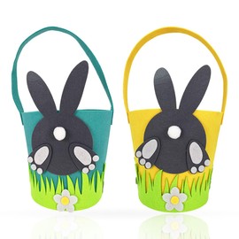 2 Pcs Easter Egg Hunt Baskets for Kids,Felt Basket with Handle,Child Party Craft Gift Basket-Spring Easter Egg Hunt Favour Holders with Bunny Design-Easter Gift Box,Arts Crafts For Kids to Make DIY