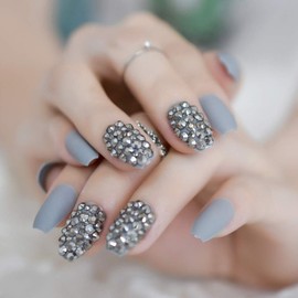 Pure Color Matte False Nails Press Ons Medium Coffin Artificial Acrylic Full Rhinestones Fake Nail Tips&accessories Glue Sticker Mini File For Salon Manicure Fingernail Art