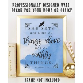 Bible Verse - She Sets Her Mind on Things Above - Colossians 3:2-11x14 Unframed Print, Inspirational Bible Verse Home Decor, Religious Bedroom Decoration, Scripture Clouds Art, Christian Gift Idea