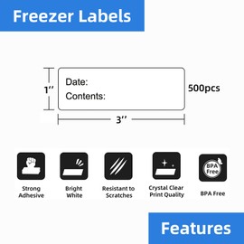 Printholic 500 Pcs 1" x 3" Freezer Refrigerator Food Labels, Removable Adhesive, Water Oil Resistant, No Residue Food Storage Containers Labels Perfect for Monitoring Your Food in Kitchen