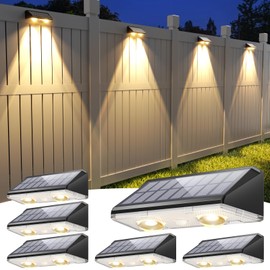 APONUO Solar Fence Lights Outdoor Waterproof, Fence Lights Solar Powered, 9 RGB Color Modes&Warm White&Cool White, Fence Solar Light Outdoor for Backyard, Patio, Wall, Yard,Deck（Black, 6 Pack）