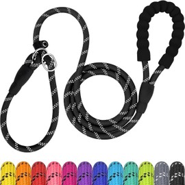 TagME Slip Rope Dog Lead for Medium Dogs,1.8m Reflective Slip Leads with Soft Padded Handle, 12 Colors Slip-On Nylon Leash for Training/Walking, Black