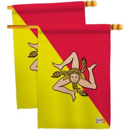 Sicily House Flags 2 pcs Pack Regional Nationality Nation International World Country Particular Area Small Decorative Gift Yard Banner Made In USA 28 X 40