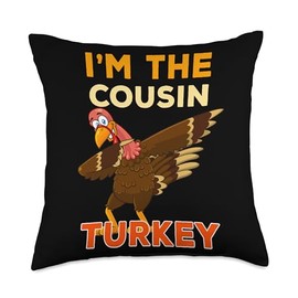 Family Matching Thanksgiving Turkey Tees Cousin Turkey for Family Group Matching Thanksgiving Costume Throw Pillow, 18x18, Multicolor